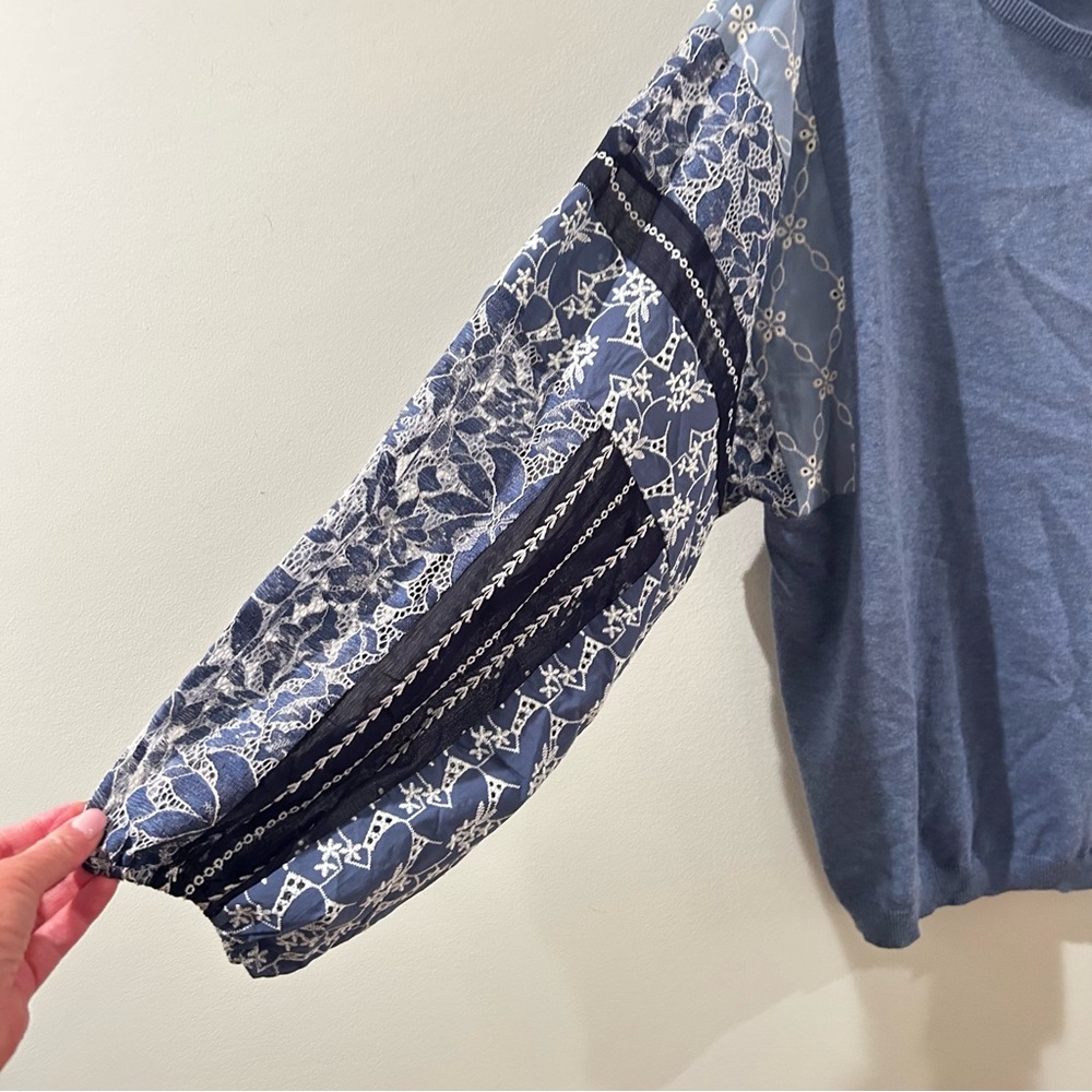 Chico's Embroidered Eylet Sleeve Light Blue Knit Top | Size 4 (XXL) | NWT - Picture 4 of 9